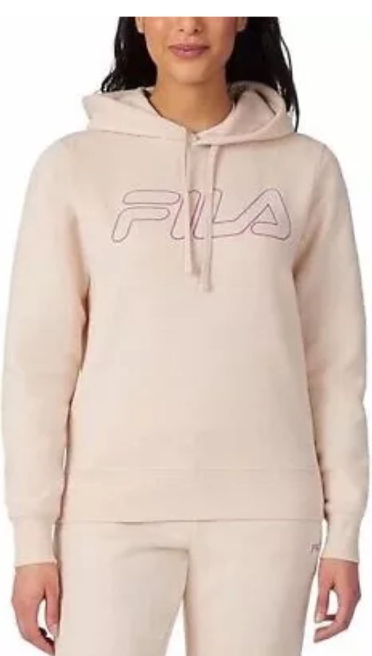 Felpa donna FILA peso medio pullover pile logo cappuccio taglia large NUOVA