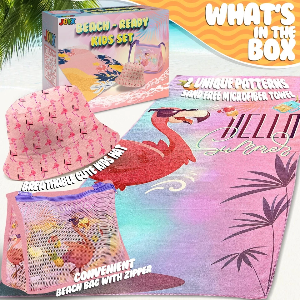 Conjunto de paquete de playa JoyX para niños: sombrero con protección UV, toalla de doble cara y bolsa de playa Foto 4 de 4
