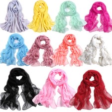 Women Soft Silk Solid Shawl Wrap Scarves Long Wraps Shawl Beach Silk Scarf