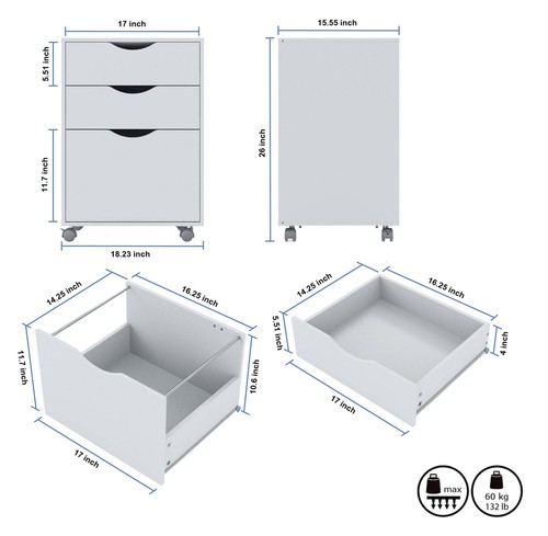3 Drawer Mobile File Cabinet Rolling Vertical Filing Cabinet Fits A4 Legal Paper - Picture 2 of 7