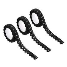 3pcs 0.6" Wide 2 Yards Self-Adhesive Lace Tape Ribbon Cotton Washi Trim Black