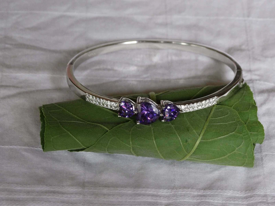 Pulseira pulseira ouro branco 14k acabamento 3 quilates simulado roxo ametista/diamante - Imagem 2 de 4