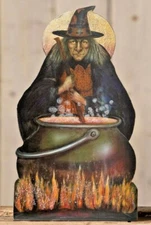 Bethany Lowe Retro Vintage Style Bubble Cauldron Witch Wood Dummy Board 13.5 in