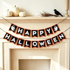 Happy Halloween Banner Pre-Strung Halloween Decorations Indoor Wall Mantel