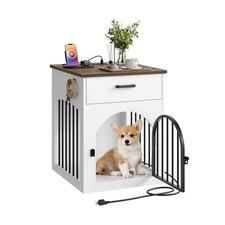 Dog Crate Furniture, Wooden Dog House with Charging Station and Storage Drawe...