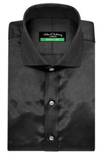Mens Italian Cutaway Collar Black Shiny Silky Satin Glossy Nightclub Party Shirt