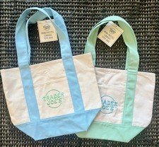 Trader Joe's Mini Canvas Tote Bags Set of 2 Blue and Green Pastel 2025 NWT Ltd