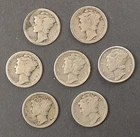 Lot of 7 1920's Mercury Dimes. 90% Silver. No Duplicates