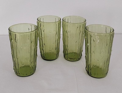 4 Anchor Hocking Tahiti Bamboo Avocado Green Tea Water Drinking Glasses