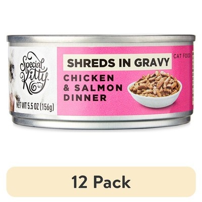 Wet Cat Food Chicken Salmon Dinner Shreds in Gravy 5.5 oz Can 12 Pack