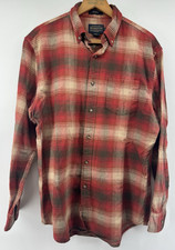 Pendleton Mason Flannel Shirt Mens Medium Red Tan Brown Plaid Cotton