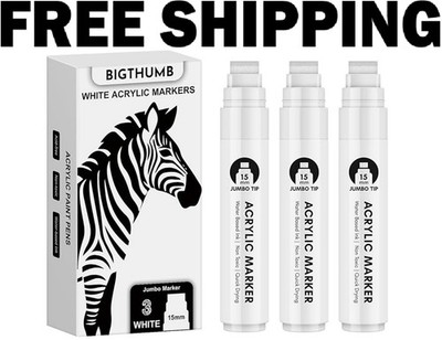 Thick White Jumbo Poster Markers: 3 Pcs 15Mm Wide Tip Large Acrylic Paint Pens B