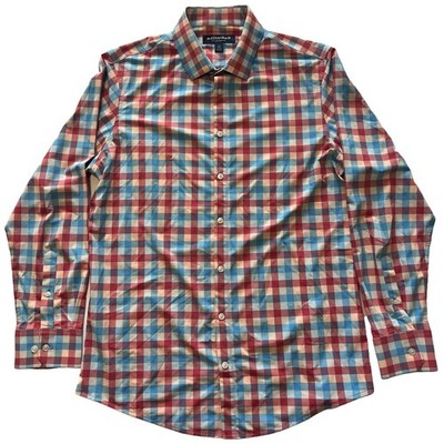 MIZZEN MAIN Men s Button Up Shirt L Red Blue Long Sleeve Stretch Lightweight