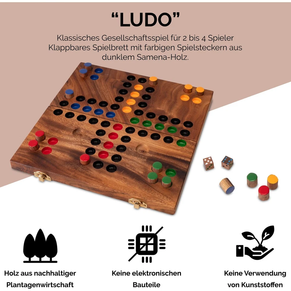 Ludo L Klappbar mit goldenem Metallverschluss– Klassiker aus Holz für 2 bis 4 Sp - Bild 3 von 4