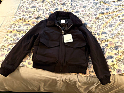 Sandro Men s Black Aviator Sheepskin Jacket XL *NEW*