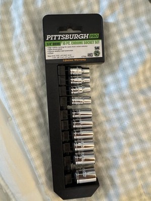 Pittsburgh Pro 1/4  Drive SAE Socket Set 10 Pc Chrome + Ratchet Handle
