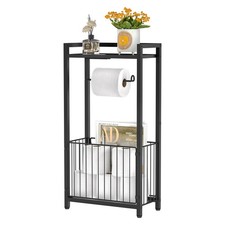 Freestanding Toilet Paper Holder with Storage Shelf   Bathroom Tissue Stand w...