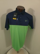 Under Armour Men's Large Neon Green Blue Short Sleeve Golf Polo Shirt New