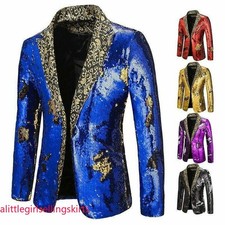 Men's Party Shiny Blazer Jacket Slim Fit Sequined Nightclub Glitter Stage Chic