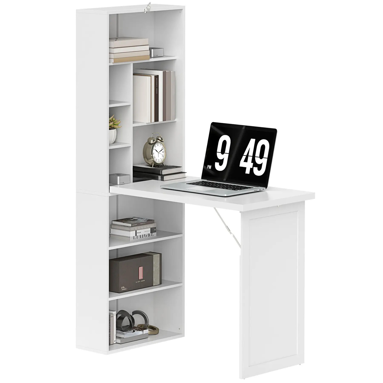 HOMCOM Wall Mounted Computer Desk, Space Saving Folding Study Table with White