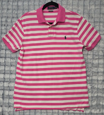 Ralph Lauren Polo Vintage Pink & White Striped Men's Large Shirt Retro 80's