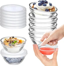 6 Pack Mini 3 Inch Small Glass Bowls with 6 Pack Lids, 2.5 Oz Clear Glass Pinch