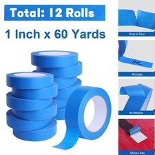 12 Rolls Blue Painters Tape 1 Inch Wide 60 Yards Masking Tape for Wall Painting