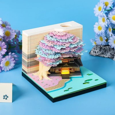 Baumhaus 3D Desktop Kalender Haftnotizen Kreative Handwerksdekoration