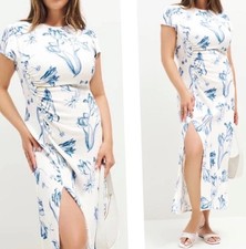 Reformation Frasier Floral Lisse Cap Sleeve Button Ruched Midi Dress 18 $248 NEW