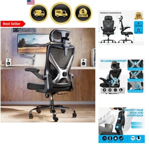 Chaise de bureau ergonomique Mesh Gaming Desk Chaise Lombaire Support Tête d'appui Noir
