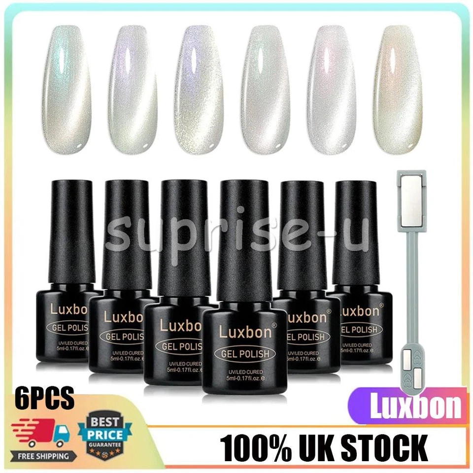 Luxbon 6PCS UV LED Cat Eye Gel Nail Polish Set Kit Soak Off Magnetic Silver V