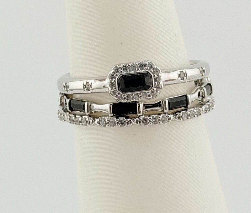 (3 Bands) RG82997 "Always A Favorite" Size 7 Black Onyx on Rhodium Bomb Party 
