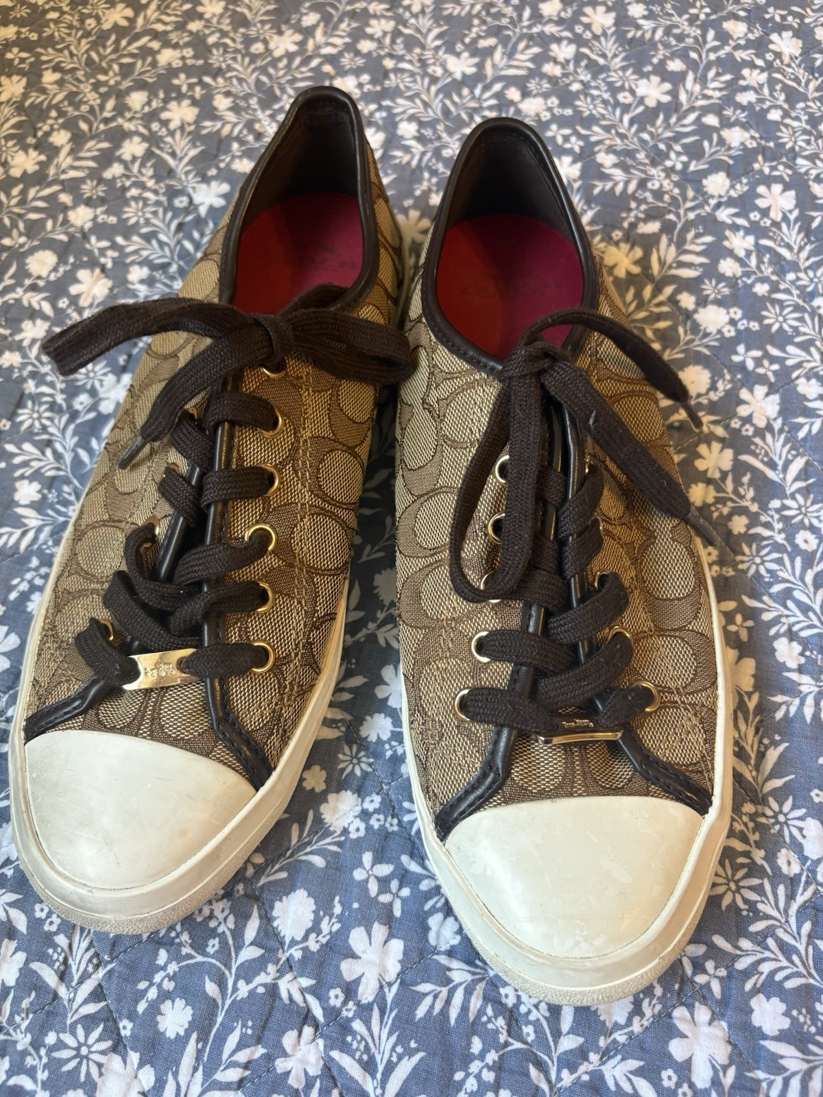 Coach Empire Signature Sneakers in Khaki & Chestnut - Size 9.5