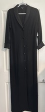 NWT Wm Marina Coat Style Dress Black Button Up Sateen Look Trim/Long Sleeves L
