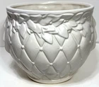 Vintage McCoy Pottery Jardiniere Quilted Diamond and Leaves Matt White