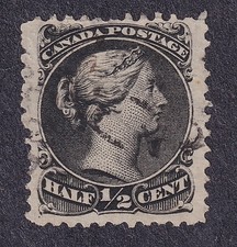 Canada 1868-1876, Scott 21, F, 1/2 cent black, used.