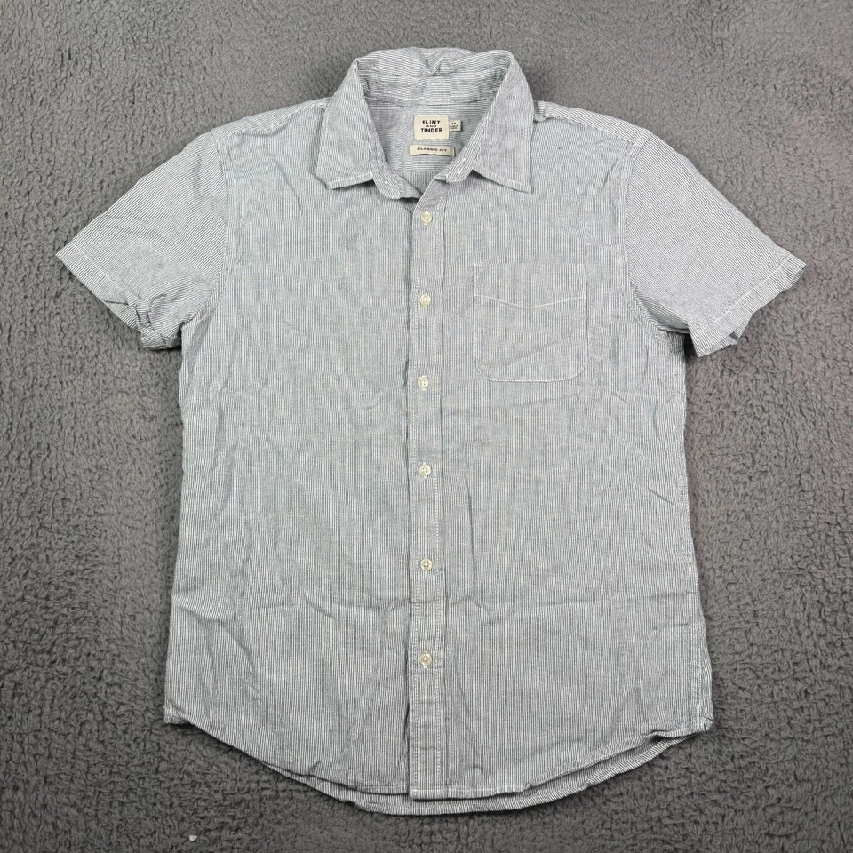Camisa de pedernal y yesca para hombre M azul blanco a rayas algodón orgánico mezcla de cáñamo trabajo Foto 2 de 4