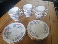 Gainsborough Bone China Tea Cup ,Saucer Set And Side Plates  ×6  Pink And Blue