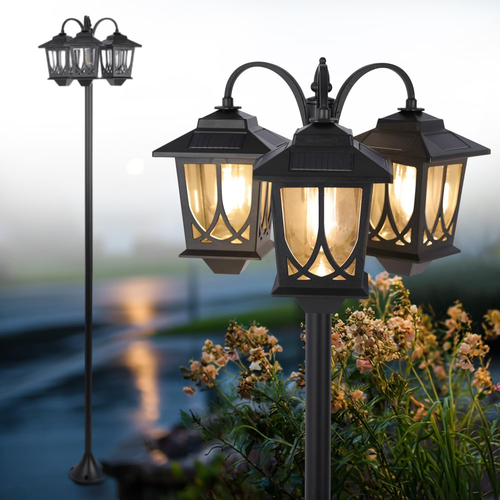 3-Head Solar Lamp Post Light Outdoor 73" Waterproof Pathway Garden Yard Lamp - Picture 7 of 12