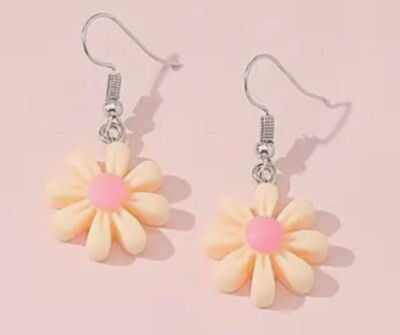 ORANGE PEACH FLOWER EARRINGS Silver Dangle Earrings, Floral Fashion Festival