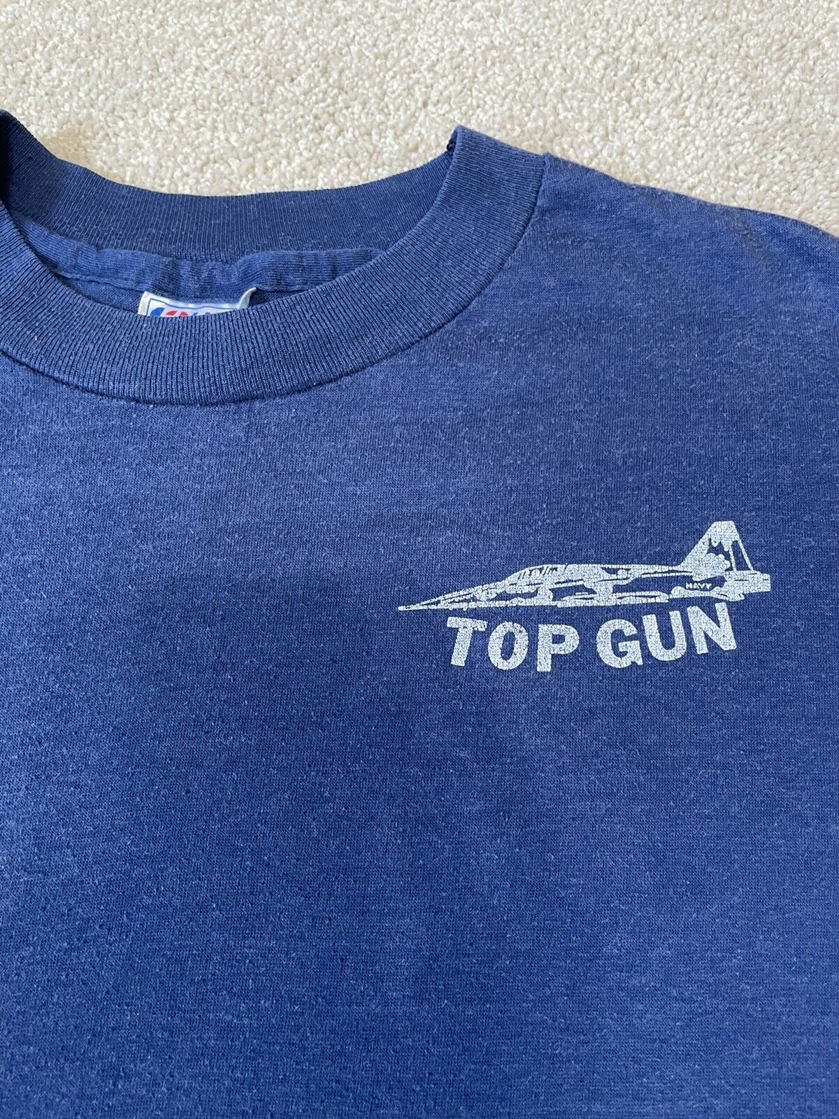 Blue Fits Small See US Shirt T eBay | Original Adult Navy Navy Gun Top Vintage Descipt