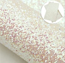White AB iridescent Chunky Glitter FAUX LEATHER ROLL 12" x 55" 1099512
