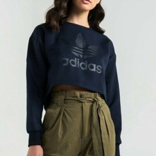Adidas Originals Size S Cropped Trefoil Sweatshirt Legend Ink Long Sleeve Top