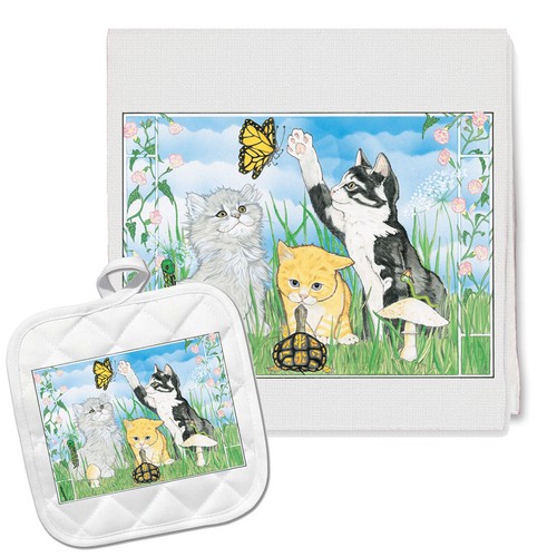 Cat Kitchen Dish Towel and Pot Holder Gift Set - 第 1/1 張圖片