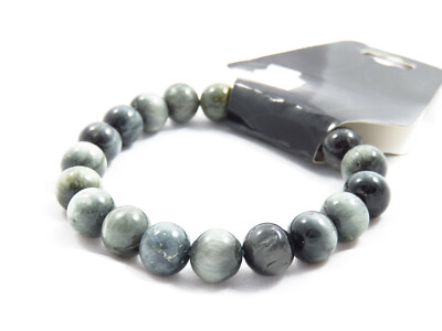 10mm Eagle Eye Gray Tiger Eye Polished Round Stone Stretch Bracelet 7.5 