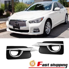 Fits 2014-2017 Infiniti Q50 Front bumper Fog light Lamp Covers Frame Bezel Pair