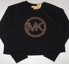 NWT Michael Kors 110 Black Fleece Crew Sweatshirt Women's L STUDDED GOLD LOGO