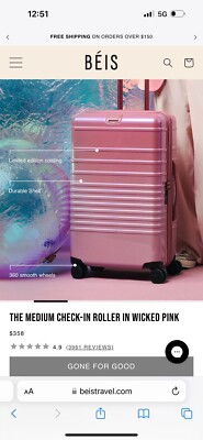 NWT Beis Travel The Medium Check-In Roller Luggage Suitcase in