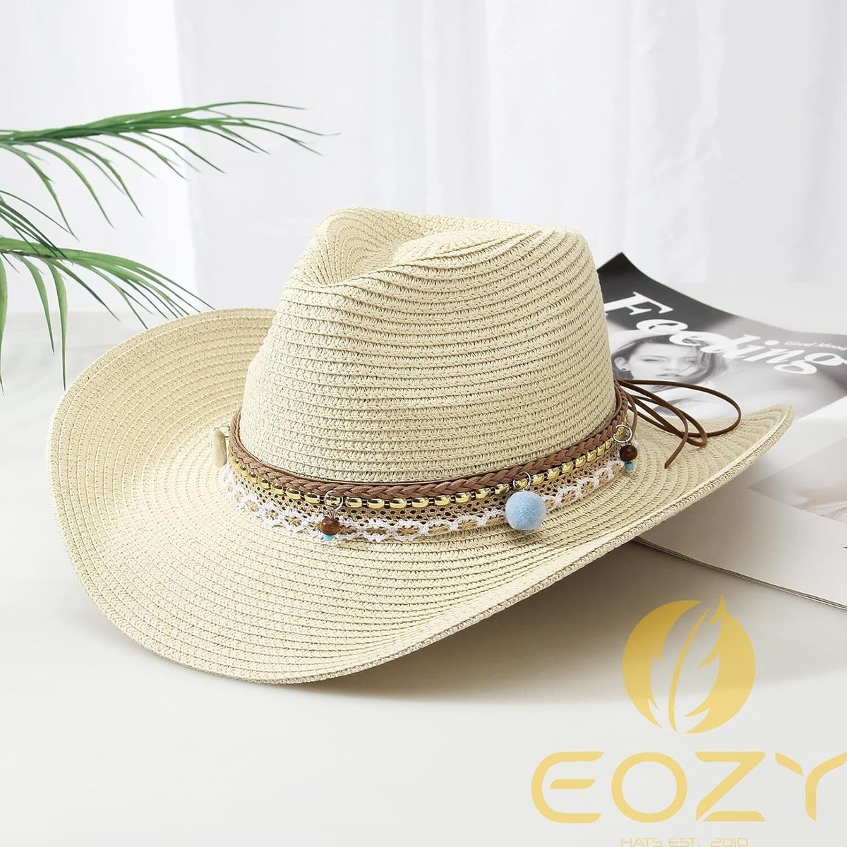 Straw Cowboy Hat for Women Men Girls Roll up Wide Brim 