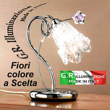 LUMETTO MODERNO CROMATO 1 LUCE LAMPADA DA COMODINO CROMO FIORI CRISTALLO Angie